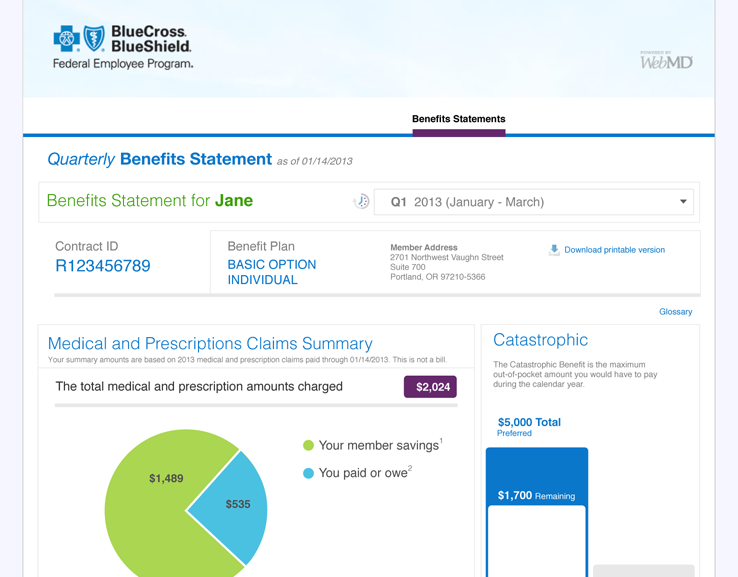 FEP Member Statement UX — BlueCross BlueShield